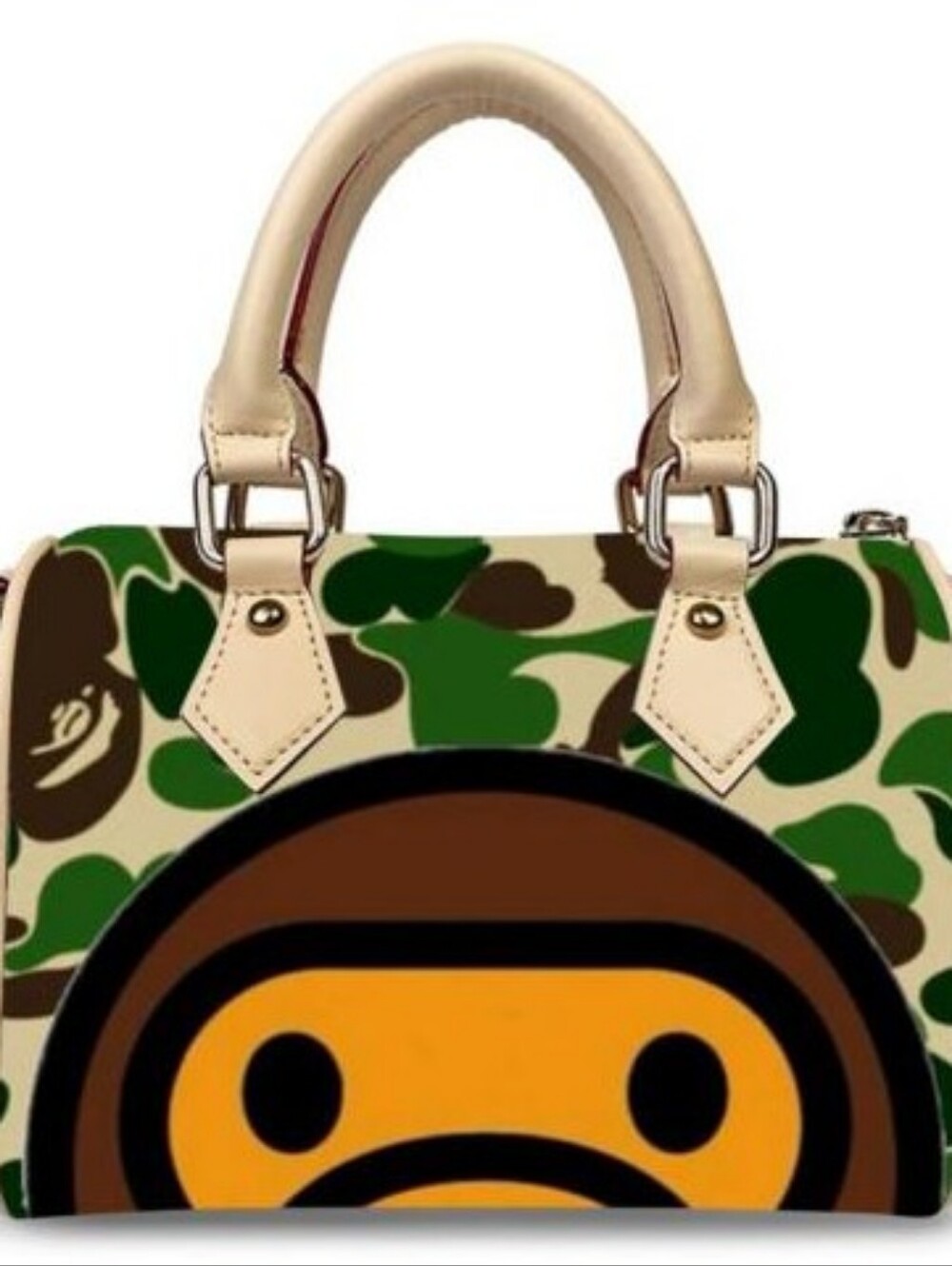 Canvas Camo Satchel Handbag in Green and Tan